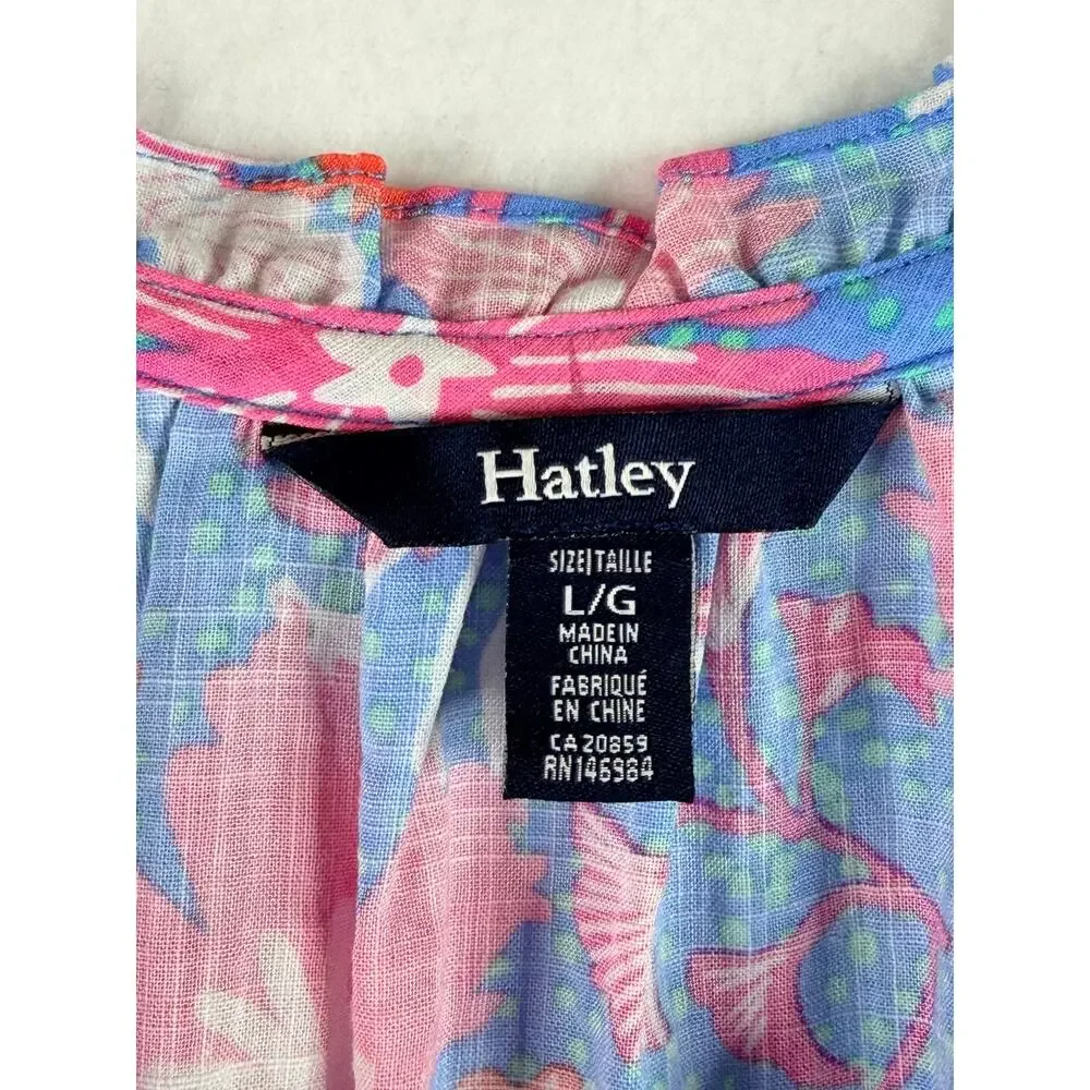 Hatley Short Sleeve Peasant Blouse Floral Pink Blue Womens Large